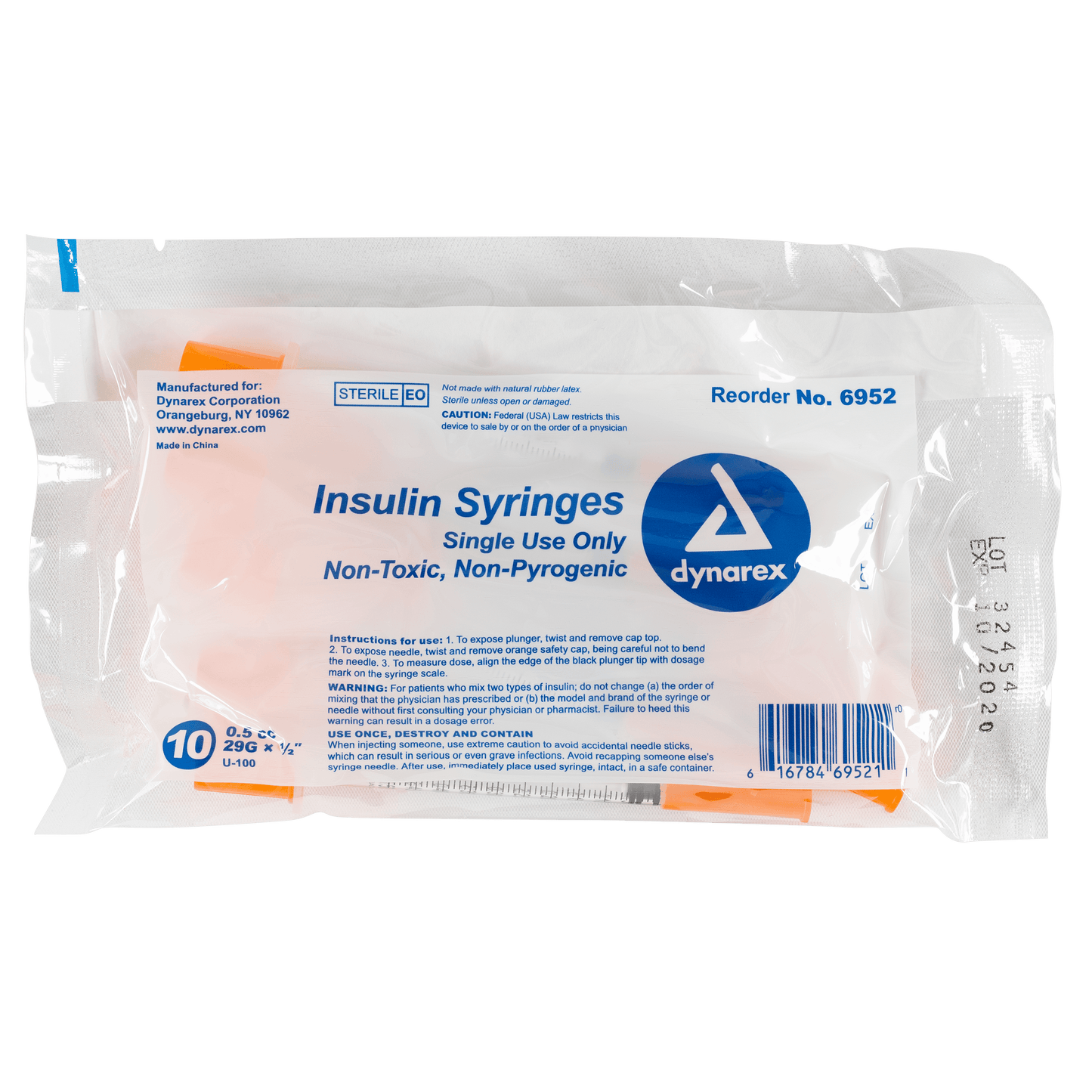 Insulin Syringe with Needle, 0.5 cc, 29G x 1/2" Case