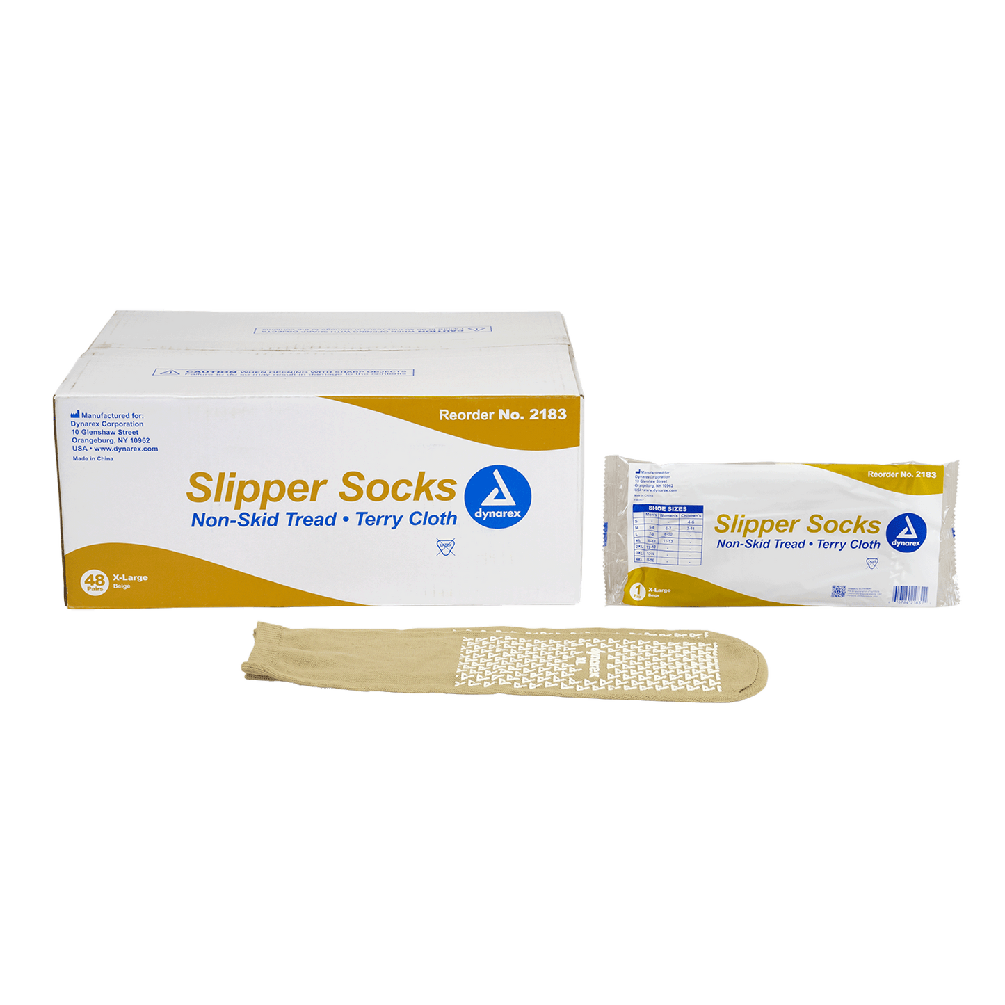 Slipper Socks, X-Large, Beige, 48/cs