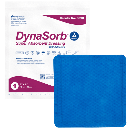 DynaSorb - Super Absorbent Dressing, Self-Adherent, 6" x 6", 12/10/cs