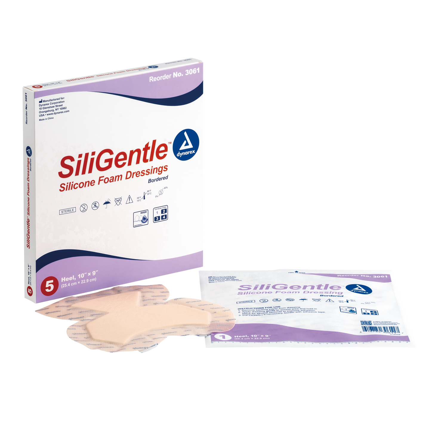 SiliGentle - Silicone Bordered Foam Dressing, Heel, 10" x 9", 12/5/cs