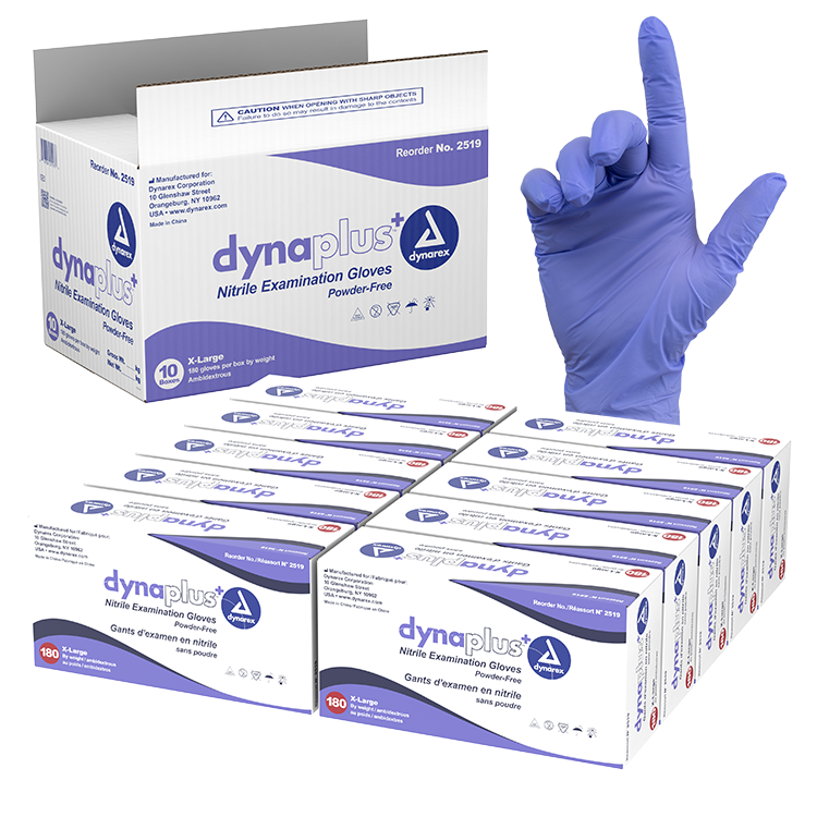 DynaPlus Nitrile Exam Gloves, X-Large, Powder-Free, Violet, 10/180/cs