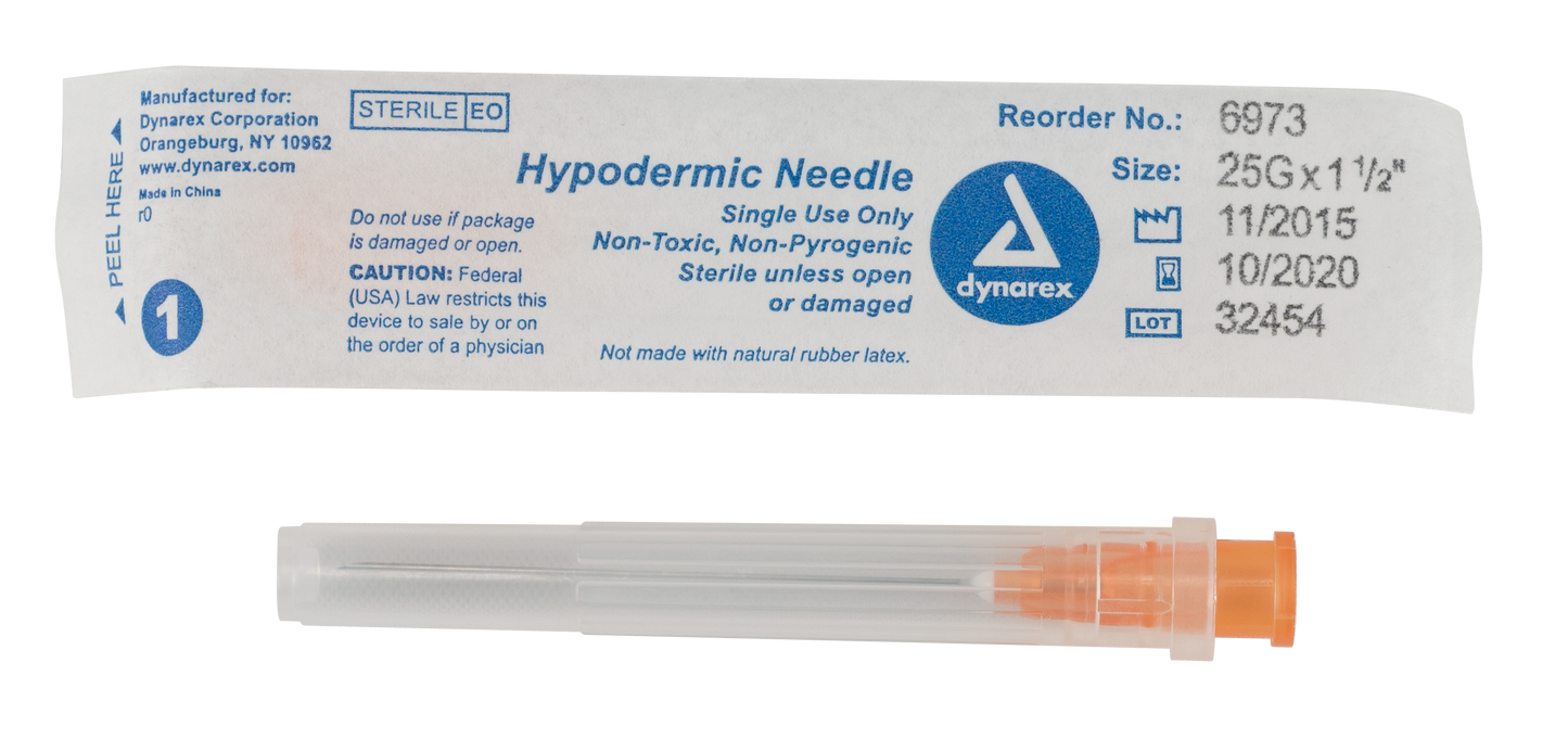 Hypodermic Needle, 25G, 1 1/2" Needle, Case (6973)