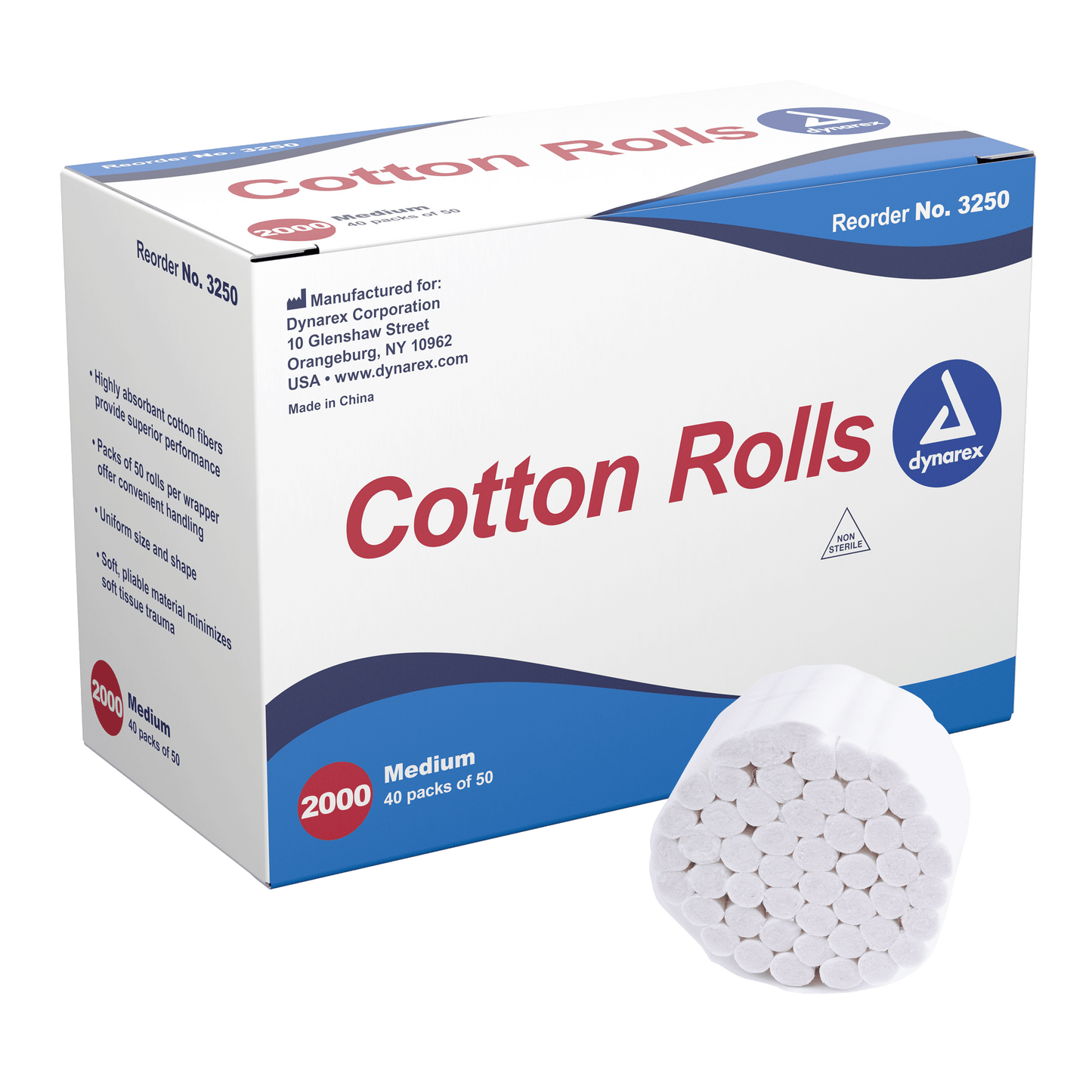 Cotton Rolls, #2, Medium, Case (3250)