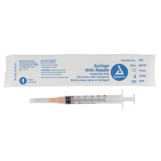 Syringe - Non-Safety with Needle - Luer Lock, 25G, 5/8" Needle, 3 cc, 8/100/cs