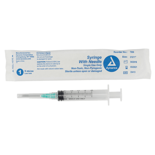 Syringe - Non-Safety with Needle - Luer Lock, 21G, 1" Needle, 5 cc, 4/100/cs