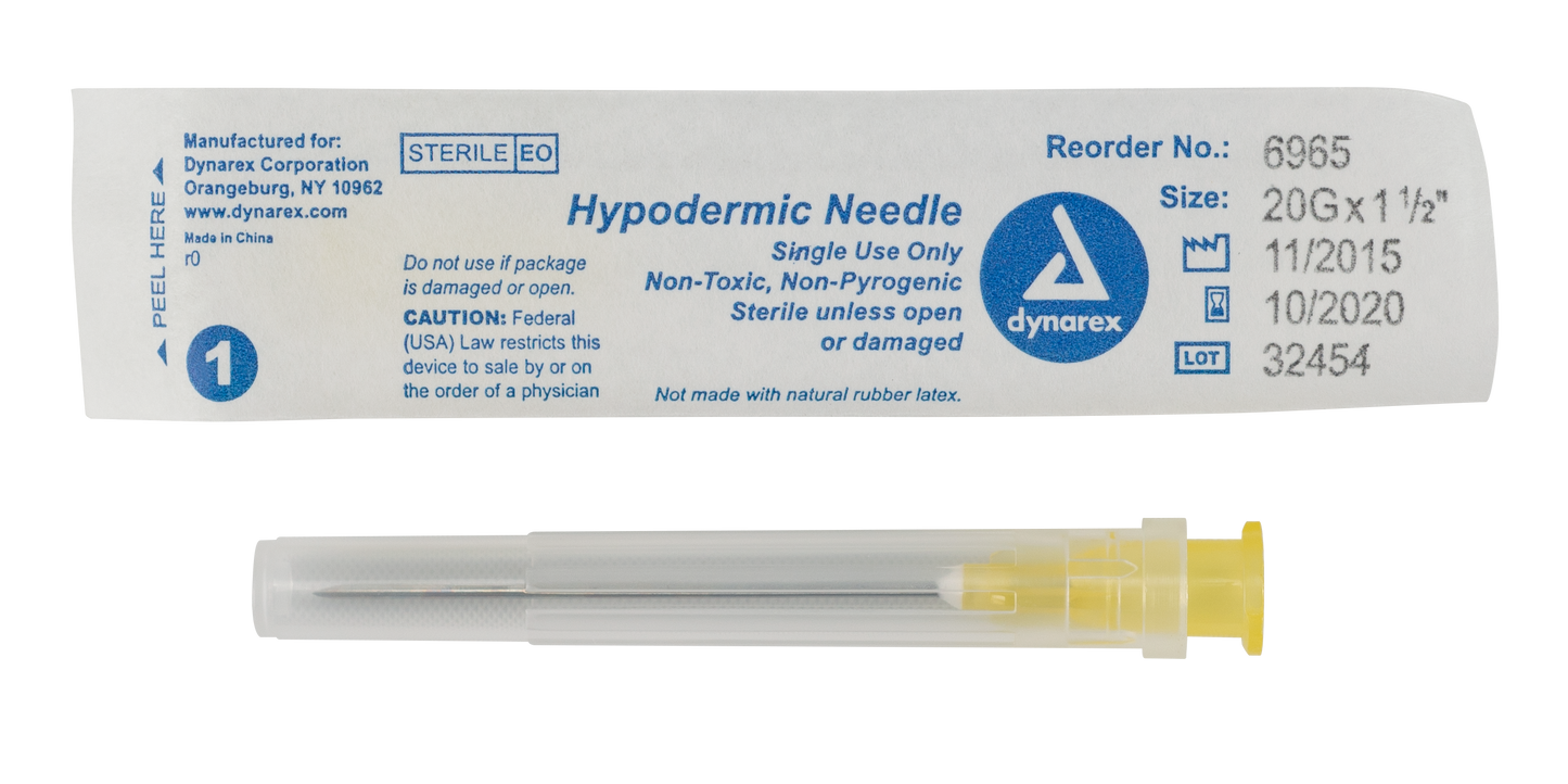 Hypodermic Needle - Non-Safety, 20G, 1 1/2" Needle, 10/100/cs