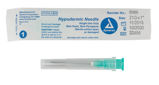 Hypodermic Needle - Non-Safety, 21G, 1 " Needle, 10/100/cs