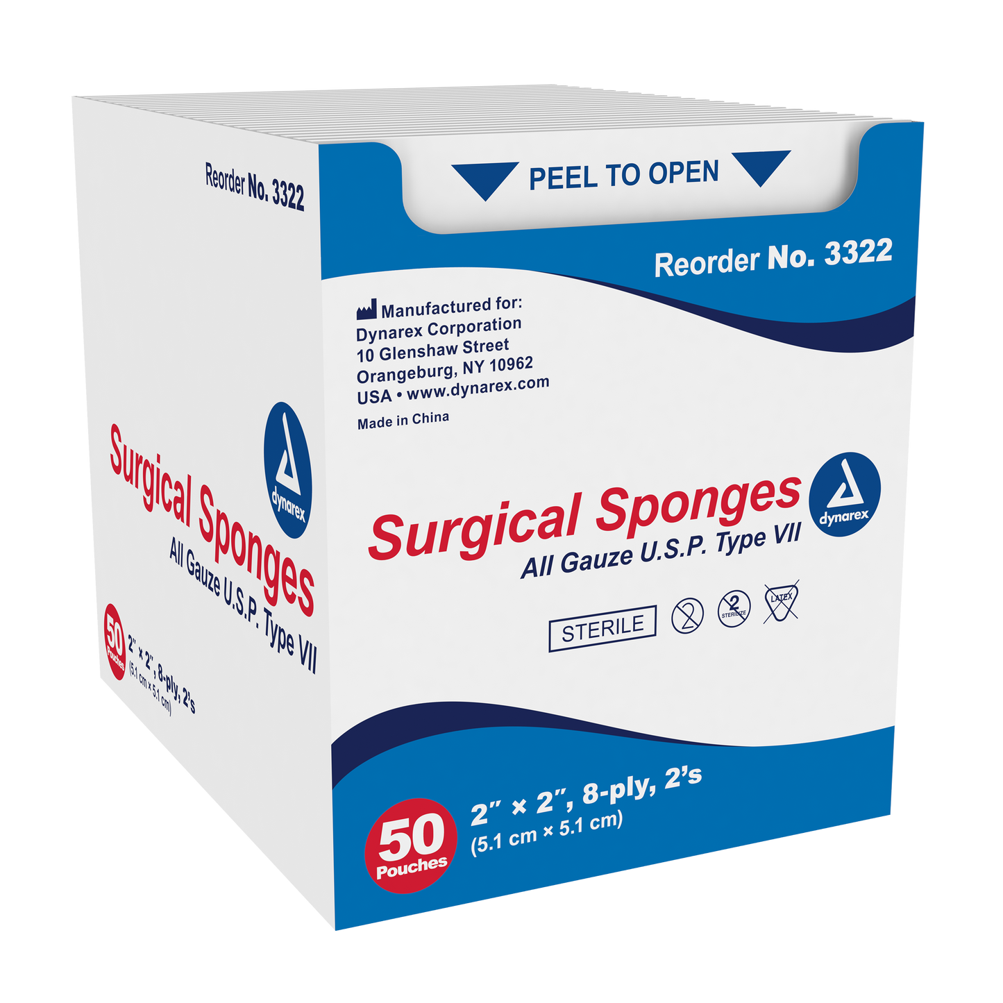 Surgical Gauze Sponge - Sterile 2's, 2" x 2" 8 Ply, 30/50/cs