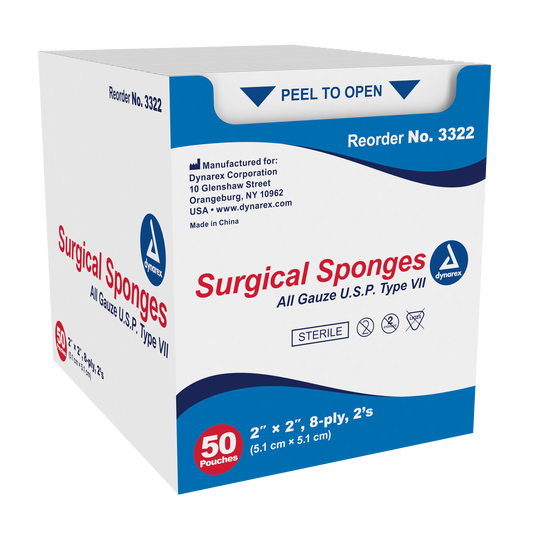 Surgical Gauze Sponge - Sterile 2's, 2" x 2" 8 Ply, 30/50/cs