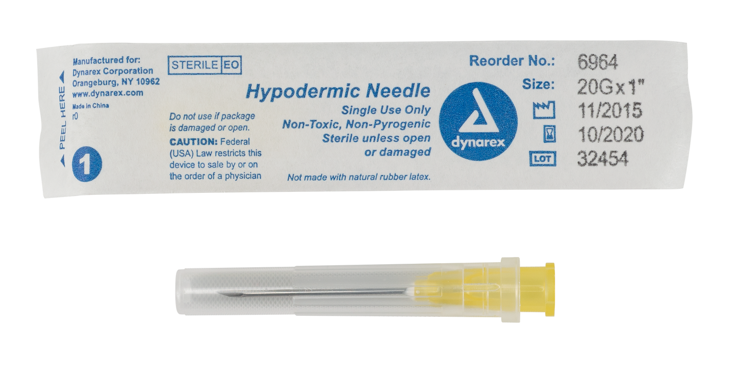 Hypodermic Needle - Non-Safety, 20G, 1" Needle, 10/100/cs