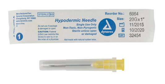 Hypodermic Needle - Non-Safety, 20G, 1" Needle, 10/100/cs