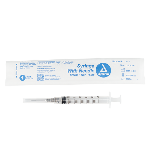 Syringe - Non-Safety with Needle - Luer Lock, 22G, 3/4" Needle, 3 cc, 8/100/cs