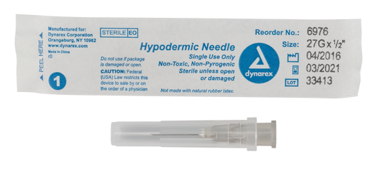 Hypodermic Needle - Non-Safety, 27G, 1/2" Needle, 10/100/cs