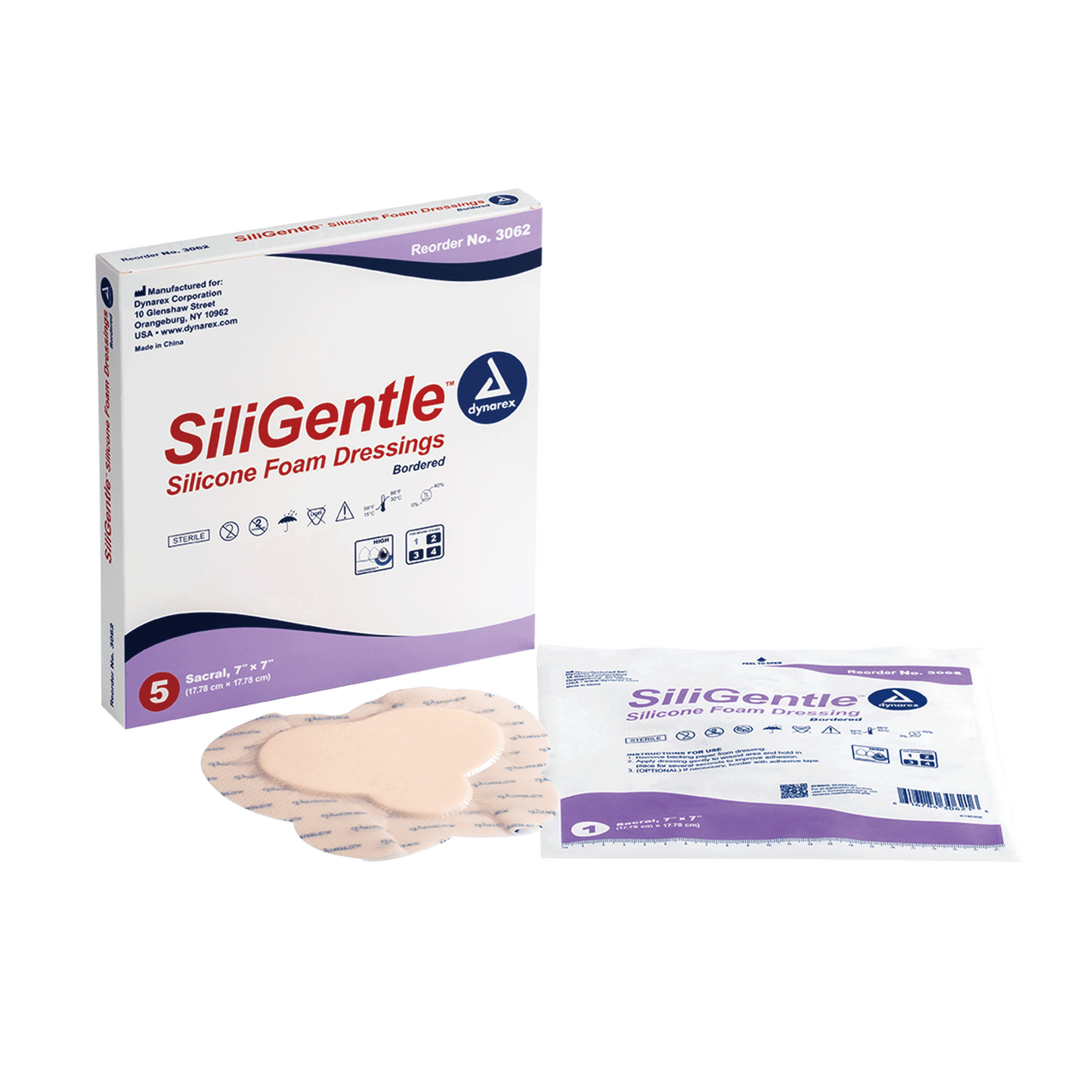 SiliGentle - Silicone Bordered Foam Dressing, Sacral, 7" x 7", 12/5/cs