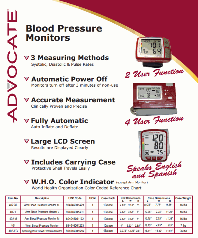Advocate Arm Blood Pressure Monitor with Large Cuff