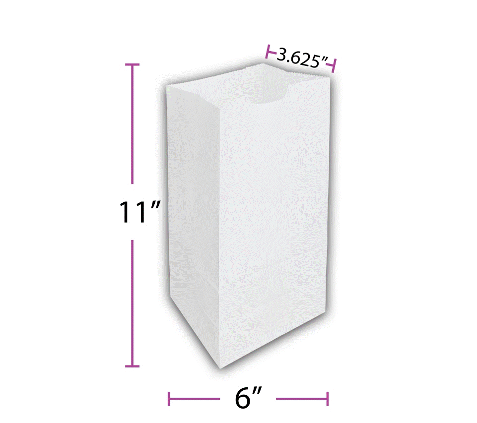 Plain White Bags, Flat Bottom, 6# (6 x 3.5 x 11) (14007)